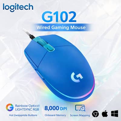 Logitech G102 Wired Gaming Mouse, 8,000 DPI,RGB