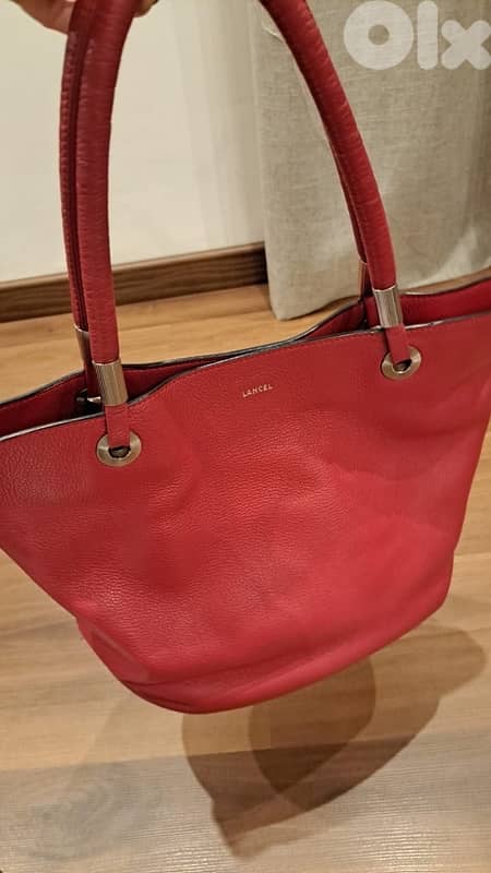 Lancel Paris Grained Leather Tote - Red 1