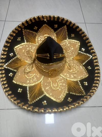 Original Sombrero Mariachi Hat made in Mexico in black and Gold Colour