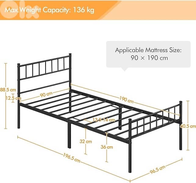 Yaheetech 3ft Single Metal Bed 1