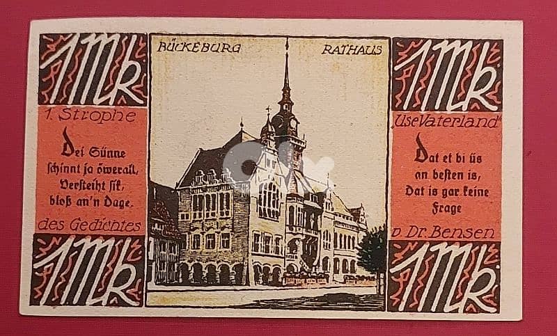 Germany 1921 1 Mark Bueckeburg old vantage emergency banknote 1