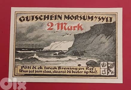 Germany 1921 2 Mark Morsum old vantage emergency banknote