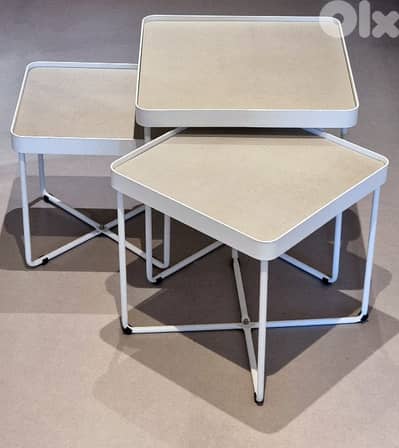 Set of white metal side tables in 3 sizes