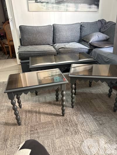 3 wood table plus glass cover