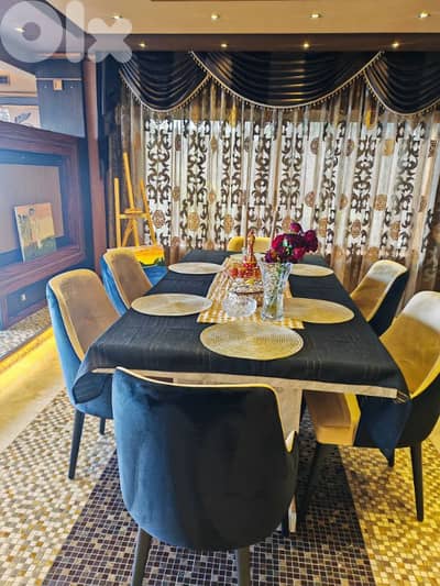 Modern Dining Table Set with 6 Velvet Chairs