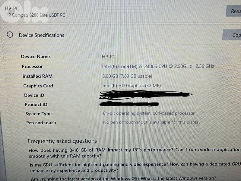 HP office computer + screen + keyboard + gaming mouse 6
