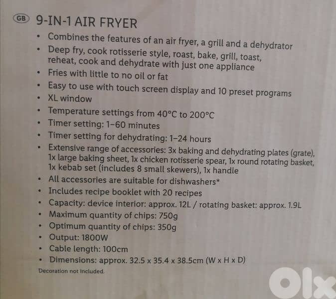 Silvercrest Air Fryer 9in1 7
