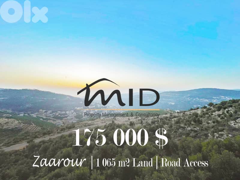 Zaarour | 1,065m² Land | Road Access | Panoramic Mountain & Sea View 1