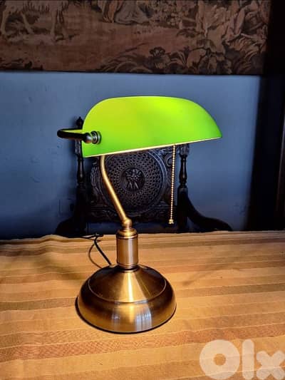 antique green opaline lamp