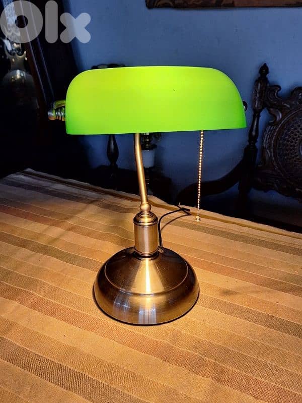 antique green opaline lamp 1