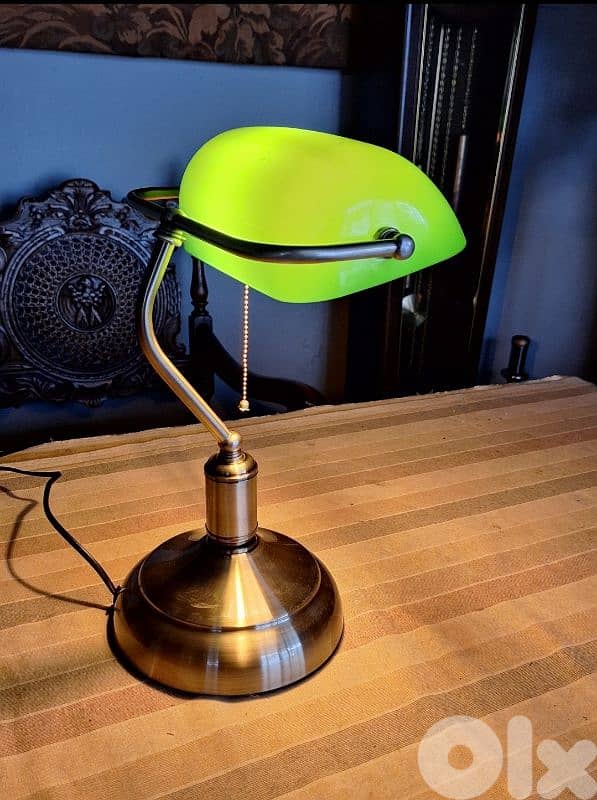 antique green opaline lamp 2