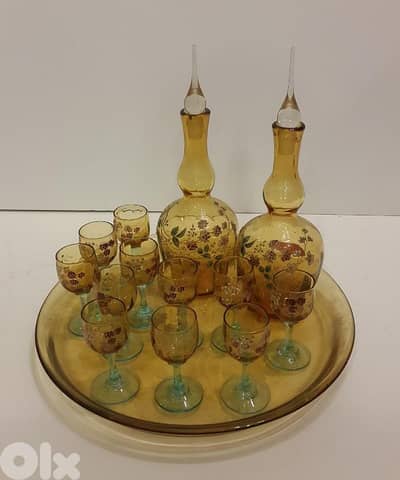 طقم أنتيك بوهيمي – Amber Glass Decanter Set