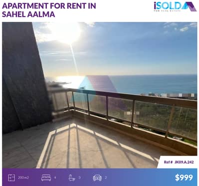 200m2 apartment+mountain/sea view 4sale in Sahel Aalma - ساحل علما