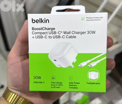 Belkin Boostcharge compact Usb-c wall charger 30w 3pin white