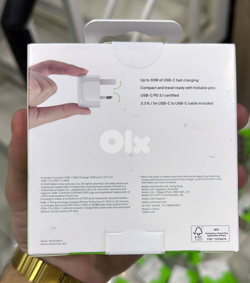 Belkin Boostcharge compact Usb-c wall charger 30w 3pin white 1