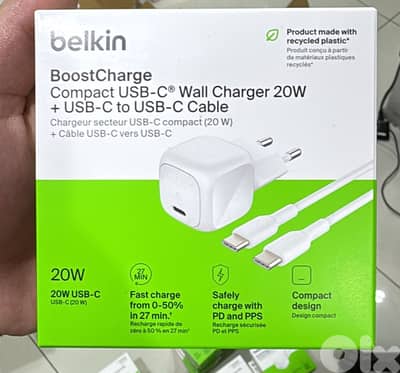Belkin Boostcharge compact usb-c wall charger 20w 2pin + usb-c