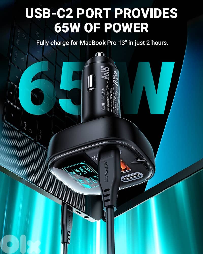 ACEFAST B5 101W USB Car Charger with OLED Display 7