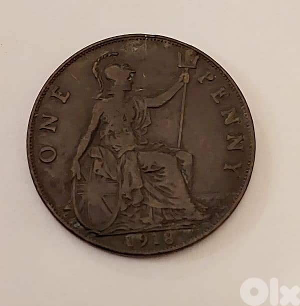 England 1918 King George V large bronze penny coin 1