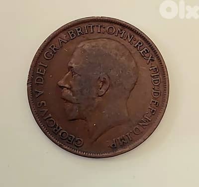 England 1912 King George V large bronze penny coin