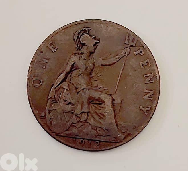 England 1912 King George V large bronze penny coin 1
