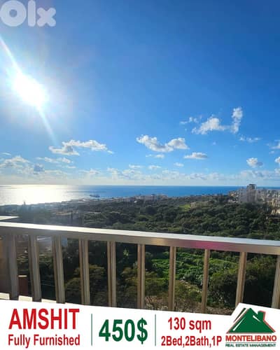130 sqm Apartment For Rent in Amshit عمشيت with Open Sea View
