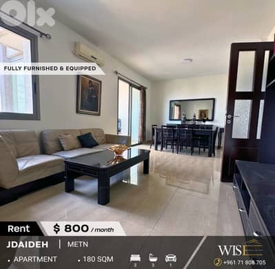 180 SQM Apartment for RENT in Jdaideh – Fully Furnished & Equipped