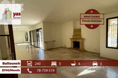 Ballouneh 240m2 | 60m2 Garden | Private Entrance | Calm Area | KS