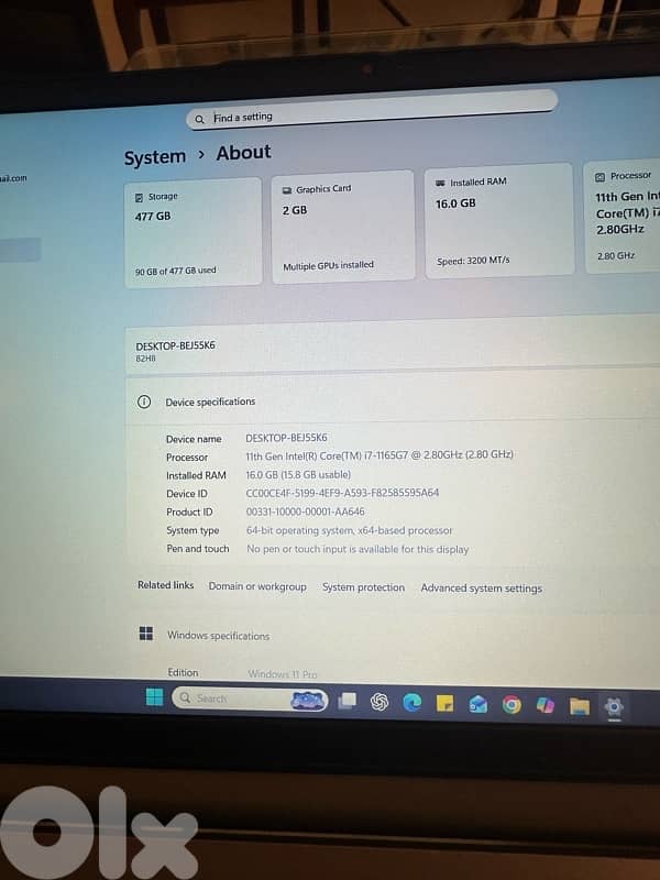 15.6 inch Lenovo Core i7-1165G7 6