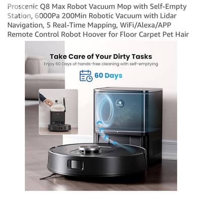 proscenic Q8 Max smart robot vacuum & mop with strong suction & LIDAR