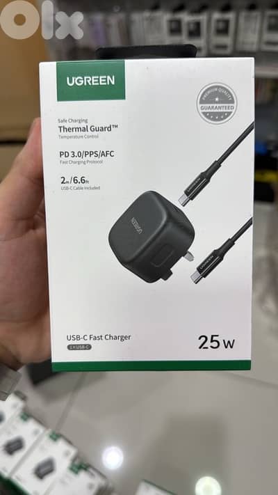 Ugreen 25w usb-c fast charger 3 pin with 2m usb-c cable black