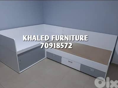 Two corner beds with drawers and a wardrobe underneath high quality