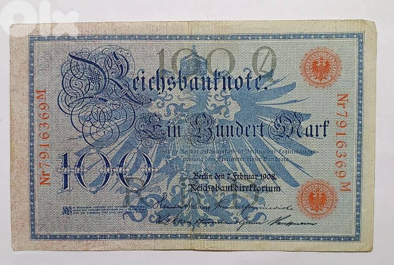 Germany old Banknote 1908 big size 1