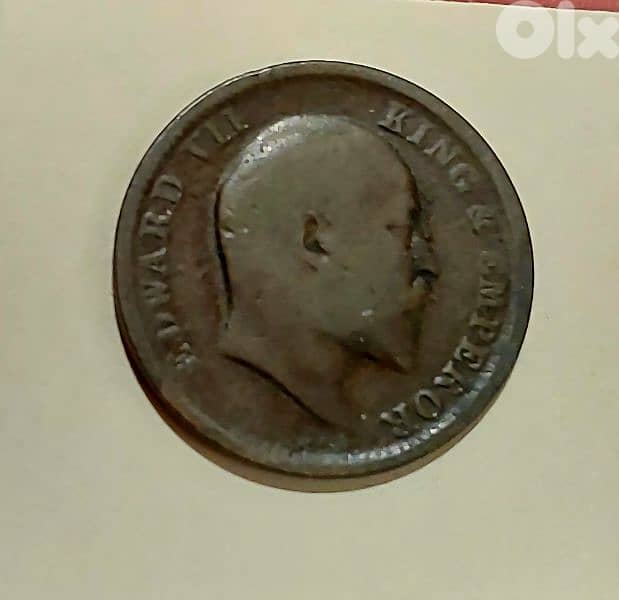 British India 1910 King Edward VII quarter Anna bronze coin 1