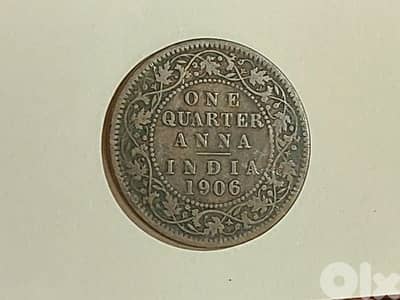 British India 1906 King Edward VII quarter Anna copper coin