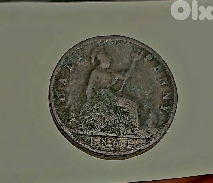 England Queen Victoria 1861 half penny bronze coin 1