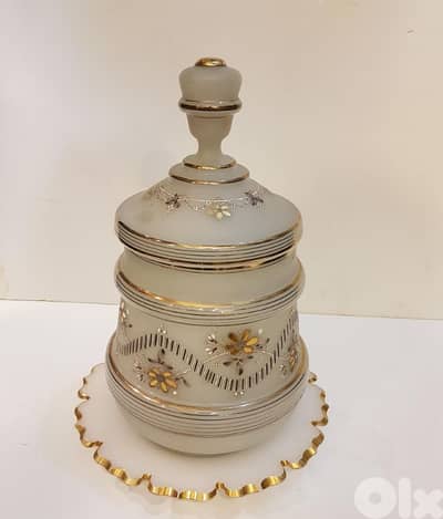 طقم أنتيك – Bohemian Frosted Glass Vanity Jar (Early 1900s)