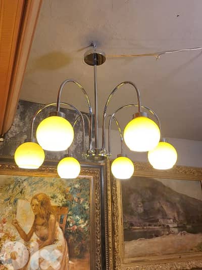 vintage chrome and opaline chandelier