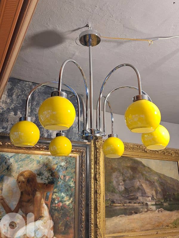 vintage chrome and opaline chandelier 1