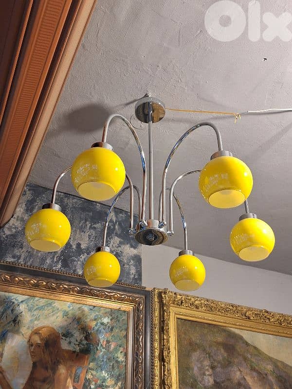 vintage chrome and opaline chandelier 2