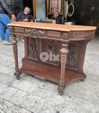 frensh consol antique كونسول فرنسي نام خشب جوز حفر مميز وجه رخام