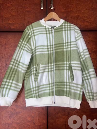 Green & White Checkered Zip Jacket