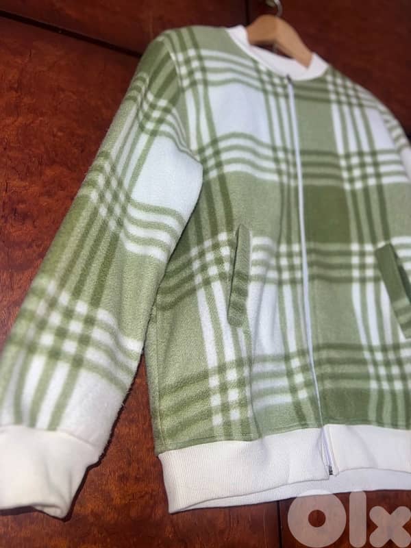 Green & White Checkered Zip Jacket 1