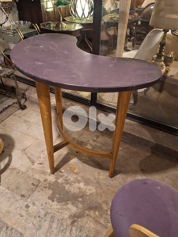 vintage Mid-century bean shaped bar table and 3 stools 4