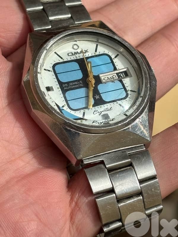 Vintage Omax Crystal Automatic - Swiss 25 Jewel - Arabic Day/Date 2