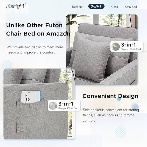 Esright Small Sofa Bed Chair, Folding Chair Bed for Small Room 4