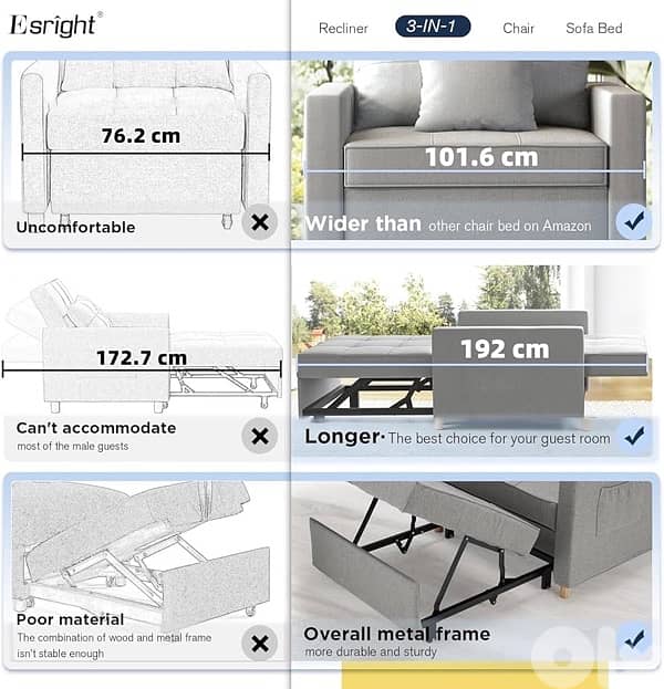 Esright Small Sofa Bed Chair, Folding Chair Bed for Small Room 6