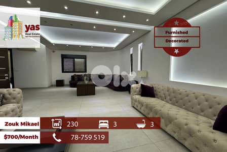 Zouk Mikael 230m2 | Furnished | Rent | Sea View | Calm Street |EL/EH