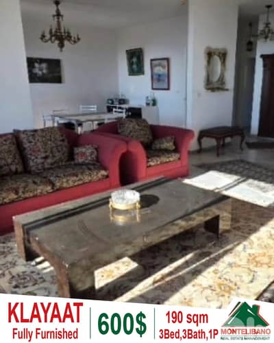 190 sqm Apartment For Rent in Klayaat قليعات