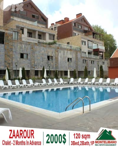 120 sqm Chalet For Rent in Zaarour زعرور with 2 Pools & Gym Access