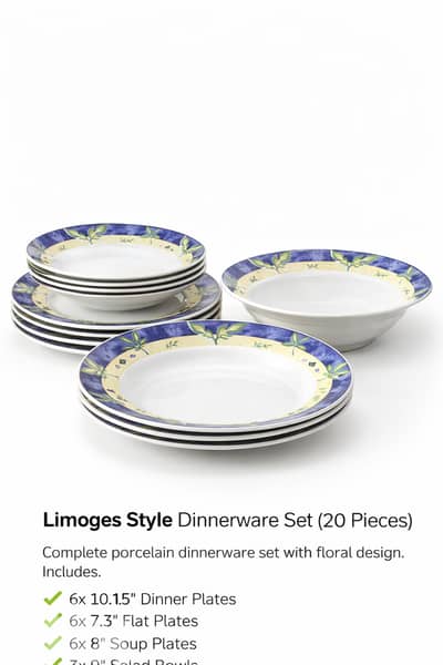 Limoges Style Porcelain Dinnerware Set – 19 Pieces